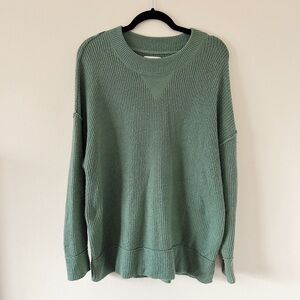 Aerie Oversized Knit Pullover Crewneck Sweater Moss Green Casual Unreal Loose